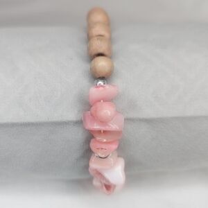Vintage Pink Shell And Wood Stretch Bracelet Y2K
